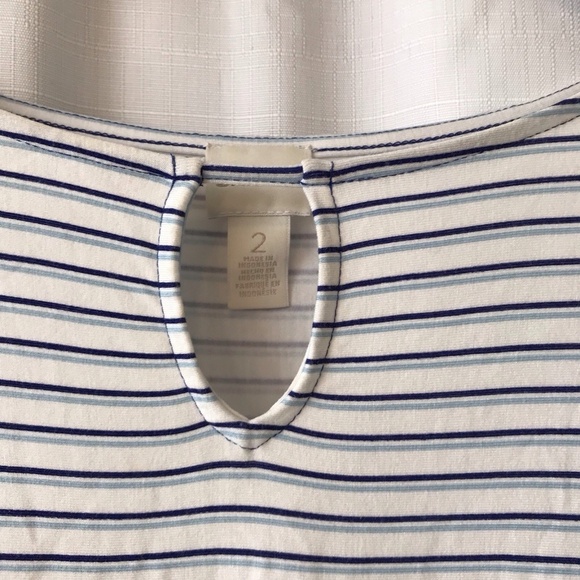 Chico’s Keyhole Striped Paradise Palm Dress Sz L Short Sleeves Stretch Tropical - Picture 4 of 15